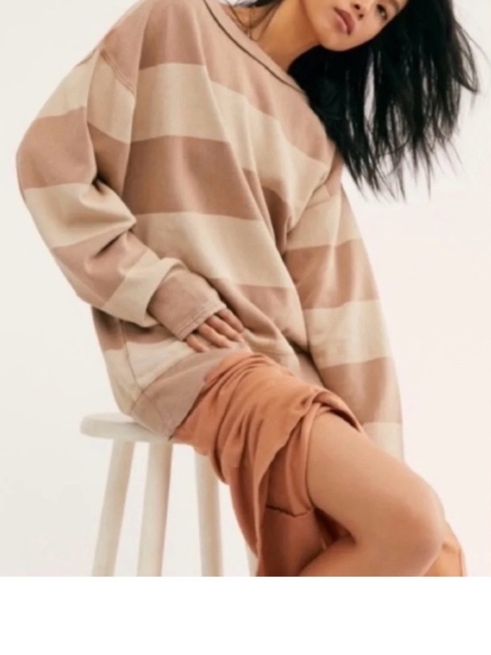 Free People brown chunky striped oversized sweatshirt